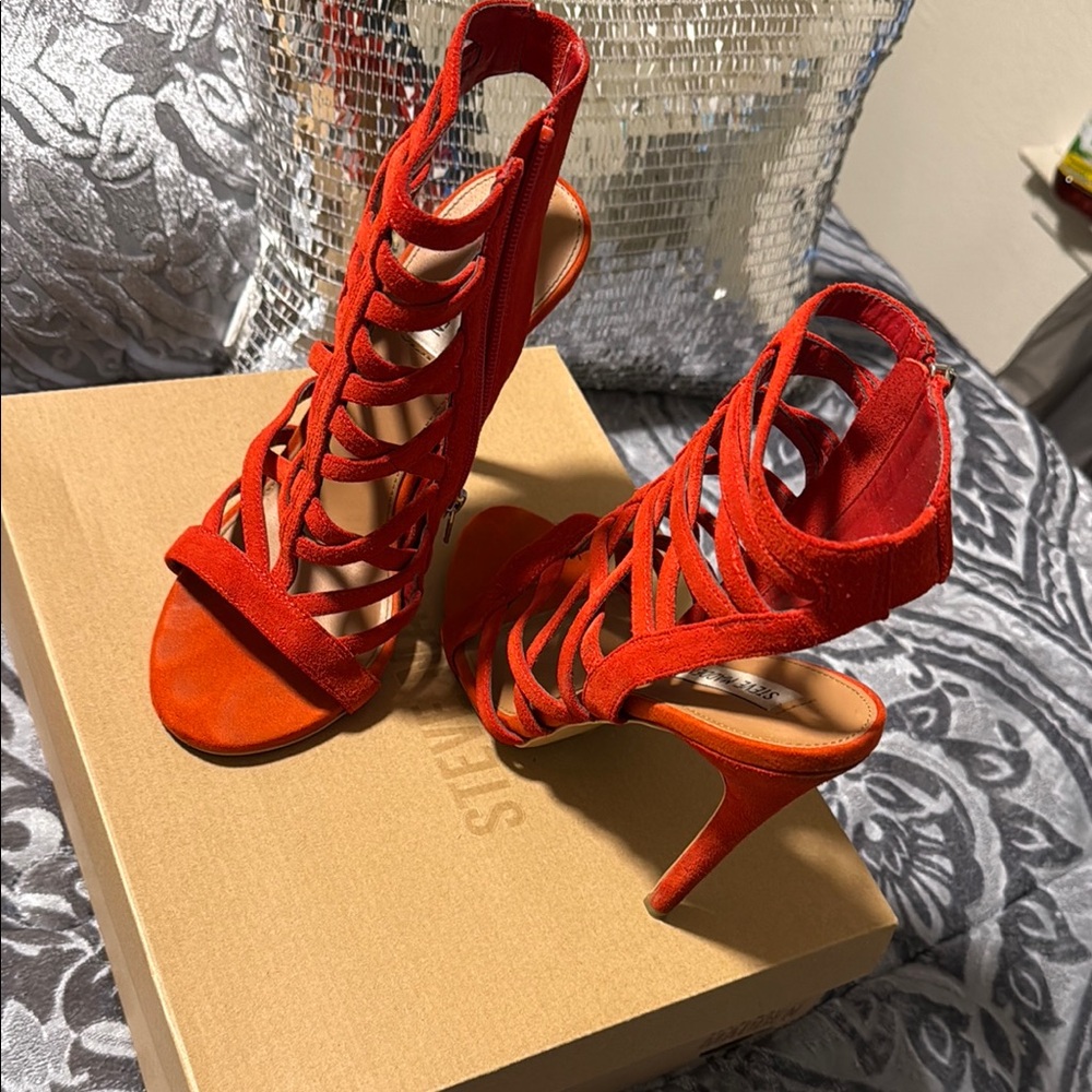 Stellah Red Strappy Heels for Women